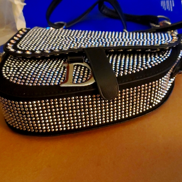 Nwot Women Studded Saddle Shoulder Bag Shining Rhinestone Clutch Purse mini - Picture 3 of 5